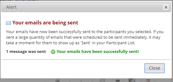 Email sent confirmation screen
